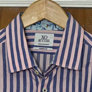 SAND Pink/Blue Linen Blend Stripe Eu42 16.5 slim Large